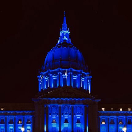 SF City Hall lit up blue