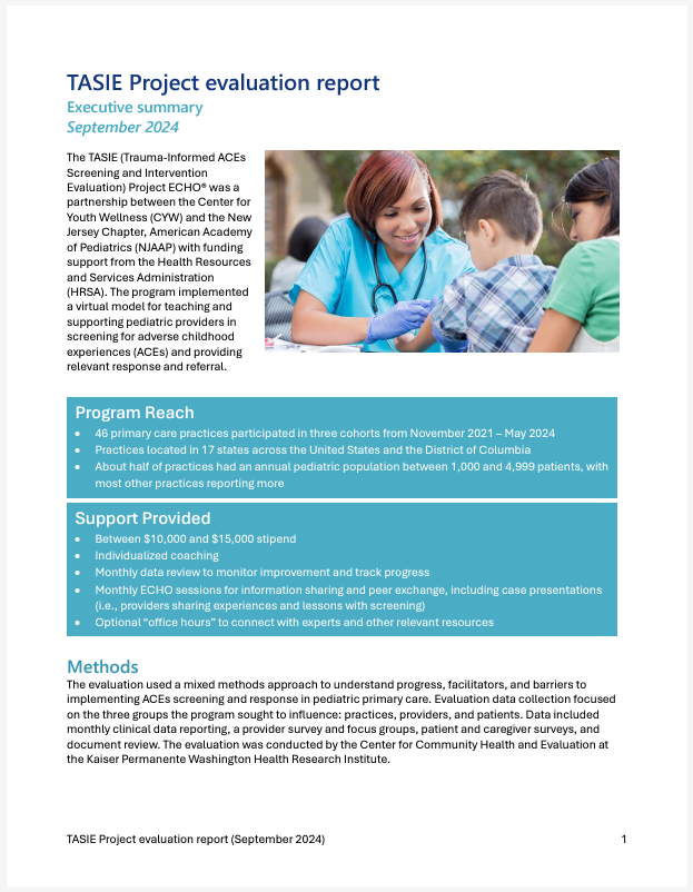 TASIE project evaluation report front cover