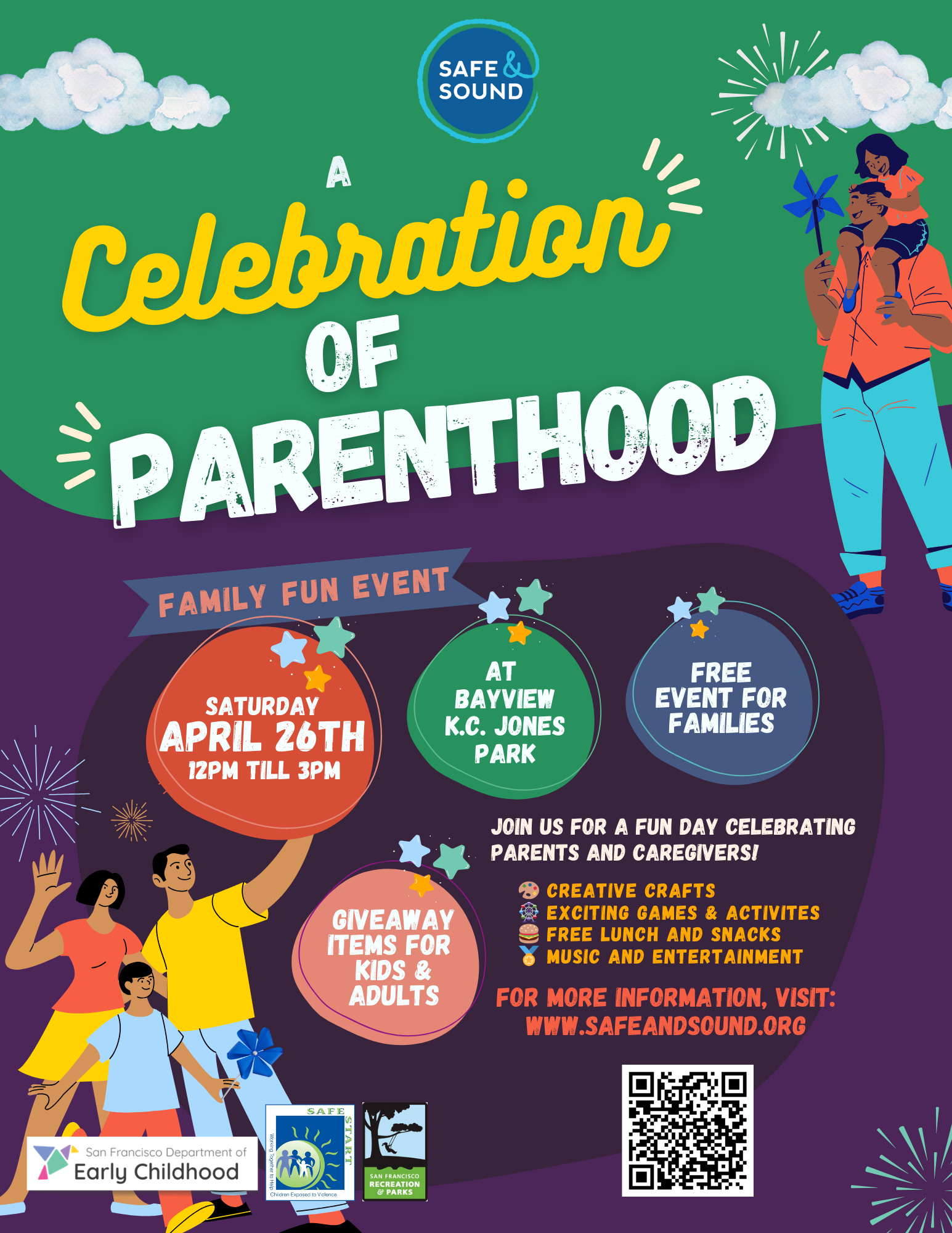 Poster showing details of Safe & Sound celebration of Parenthood event