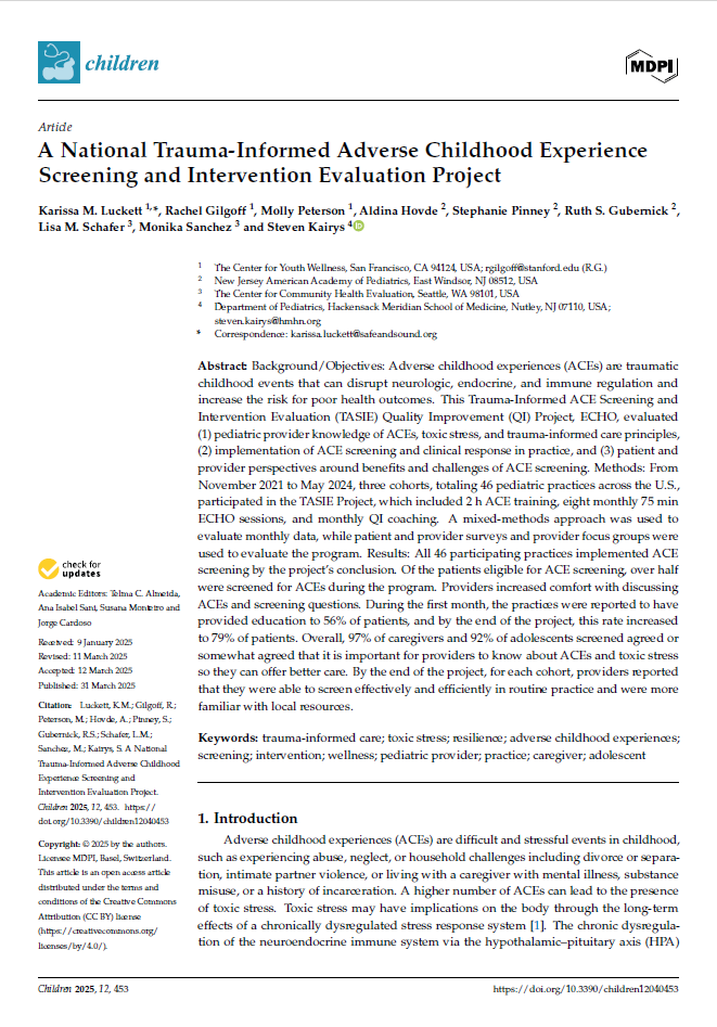 A screengrab of the first page of the article in Children Journal