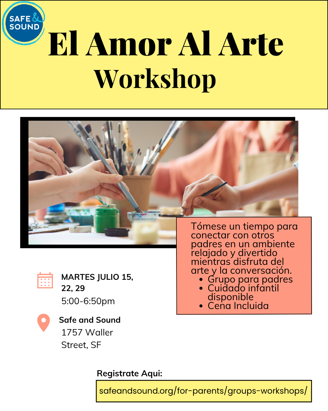 Poster with the details for Joy of Art Group in Spanish