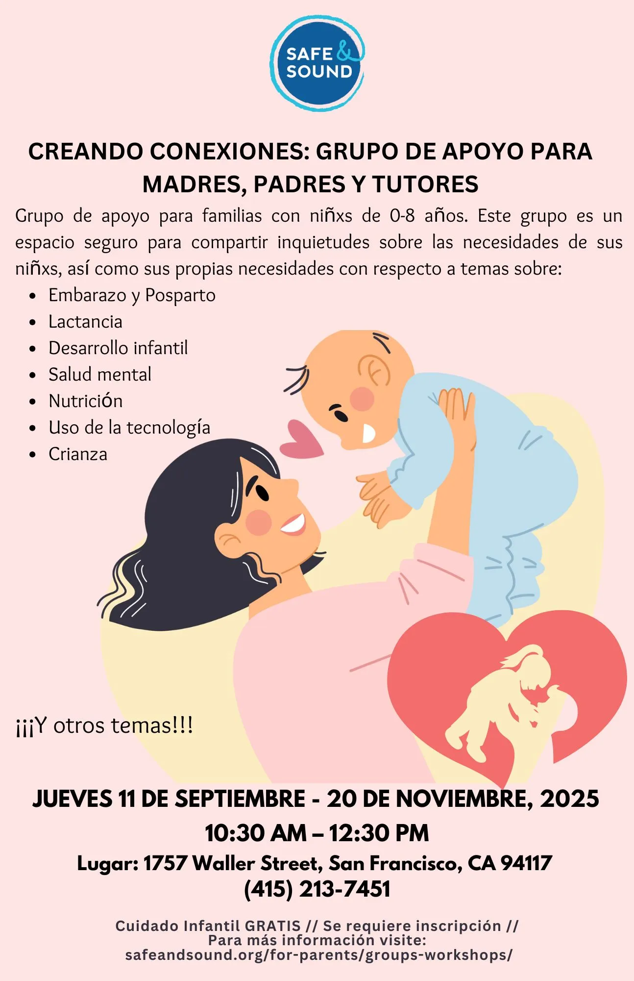 A poster explaining the details of our Creando Conexiones Group, written in Spanish language.