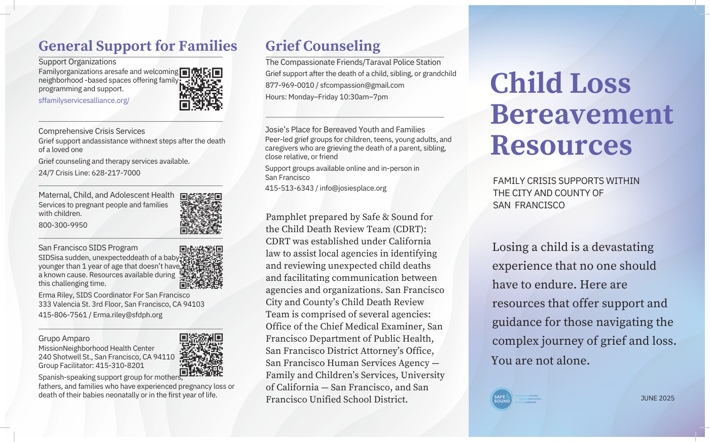 Child Loss Bereavement Resources Pamphlet Page 1